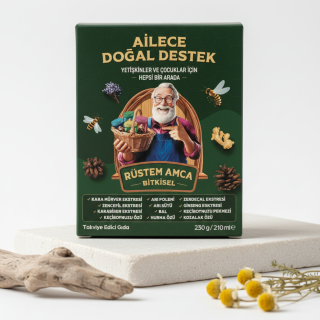 Rüstem Amca Bitkisel '' Ailece Doğal Destek'' Yetişkinler ve Çocuklar İçin ''Bağışıklık Destekleyici'' Takviye Edici Gıda/Net Miktar: 230 g