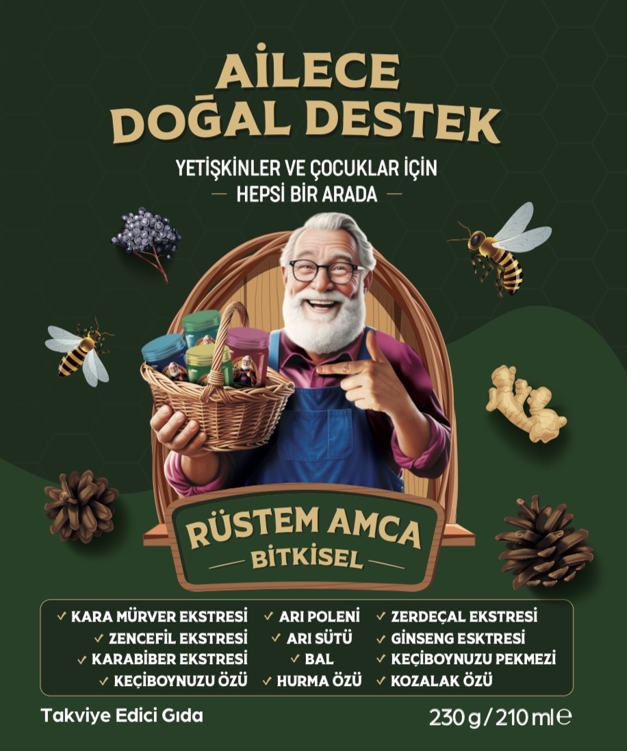 Rüstem Amca Bitkisel '' Ailece Doğal Destek'' Yetişkinler ve Çocuklar İçin ''Bağışıklık Destekleyici'' Takviye Edici Gıda/Net Miktar: 230 g - Görsel 11